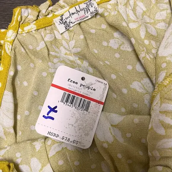 Free People One On One Date Bodysuit Marigold Yellow Floral Bell Sleeve XS Boho - Picture 9 of 14